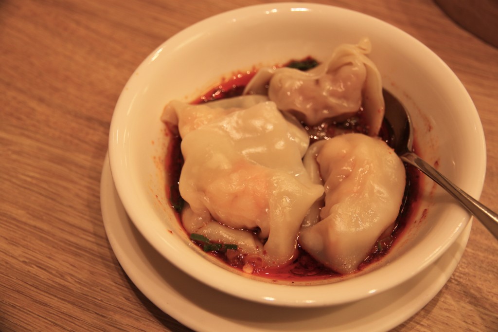 Spicy shrimp wontons at Din Tai Fung