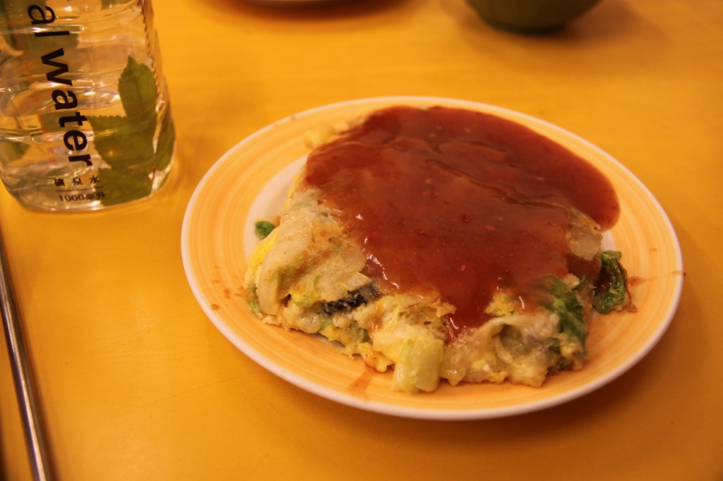 An oyster omelette at Ningxia Night Market in Taipei