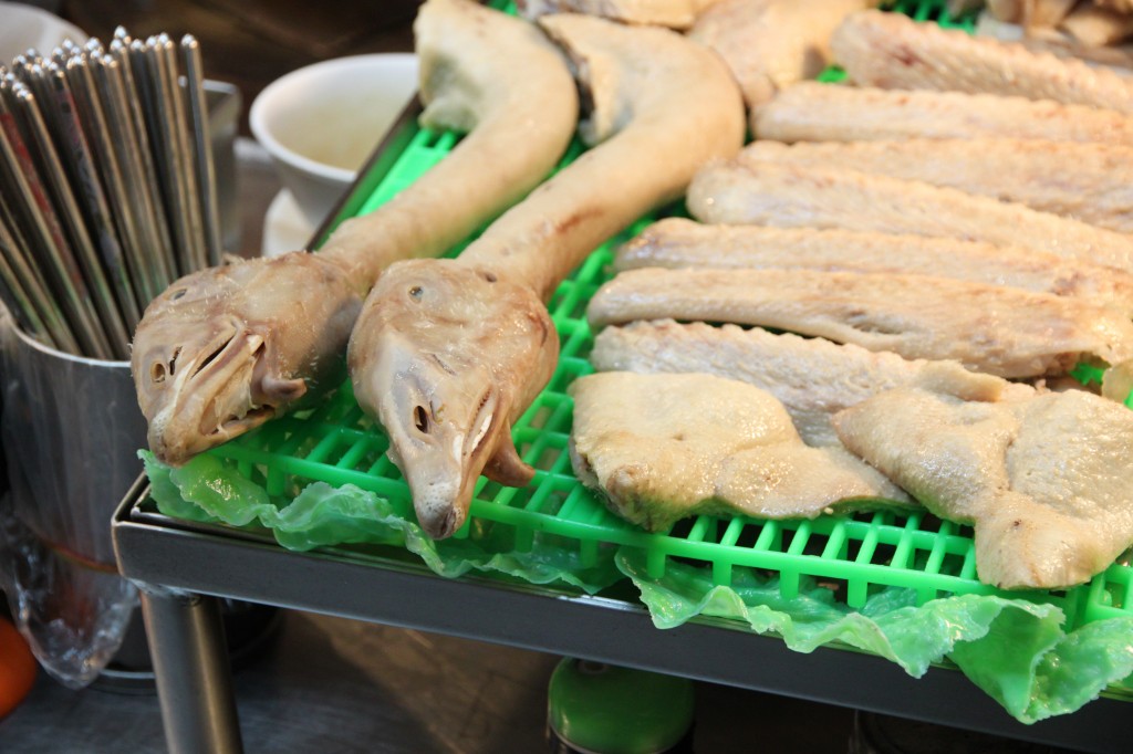 geese at a night market