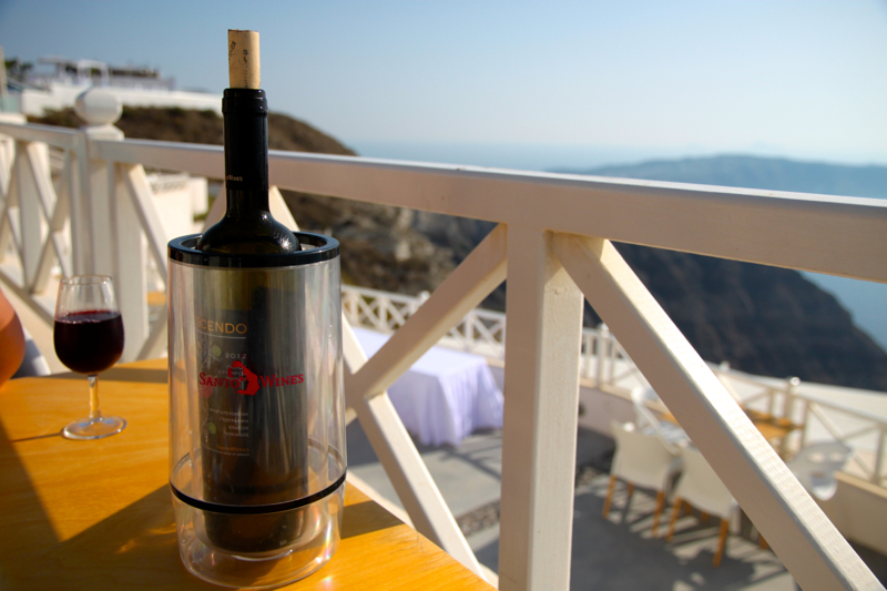 Bottle of wine at Santo Winery in Santorini