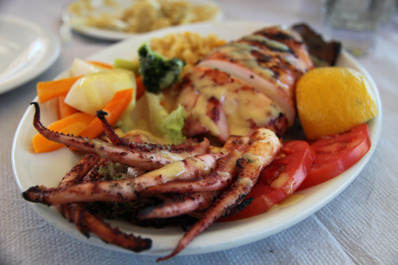 Grilled squid in Santorini