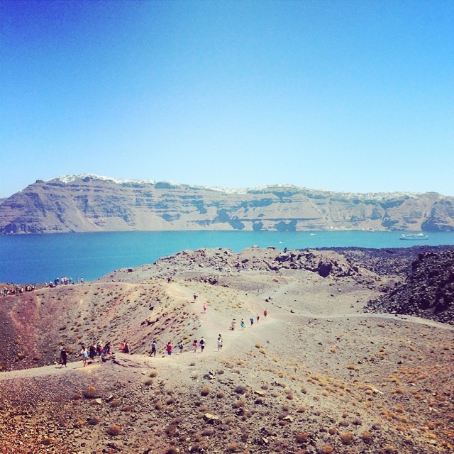 View of Santorini from the top of a volcano.